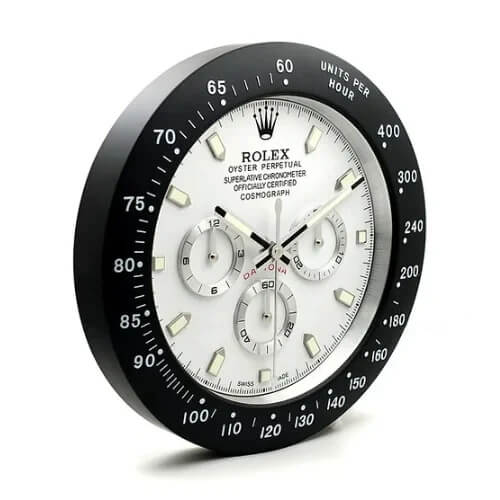 Daytona Style Wall Clock | Sliver & White