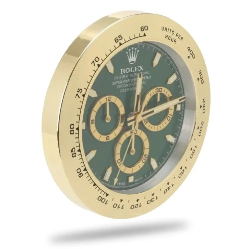 Daytona Style Wall Clock | Gold & Green