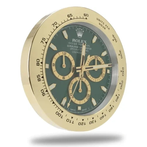 Daytona Style Wall Clock | Gold & Green